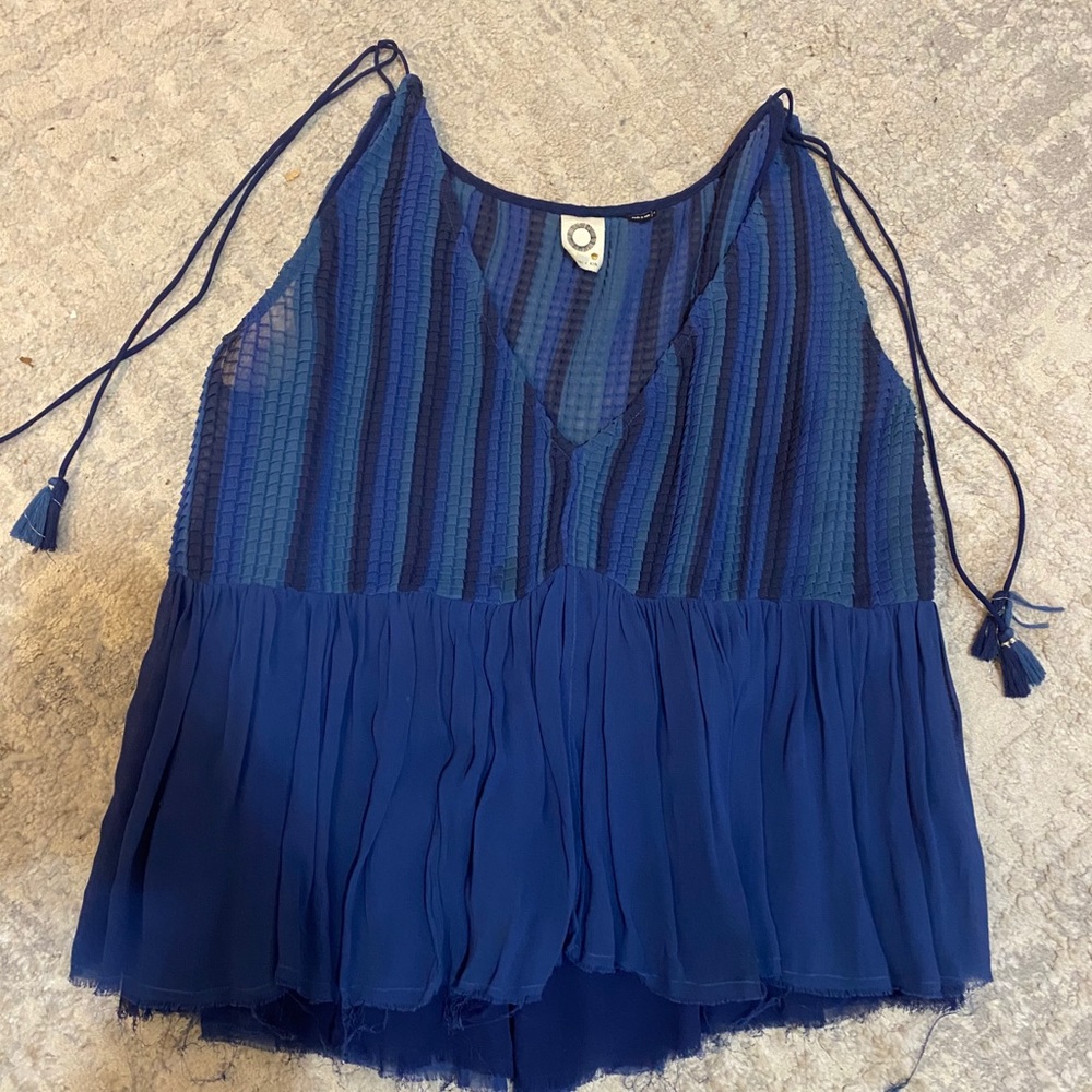 Anthro blue tassel tank